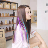 Long Straight Hair Rope Clip In Highlight Rainbow Hair Streak Pink
