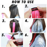 Long Straight Hair Rope Clip In Highlight Rainbow Hair Streak Pink