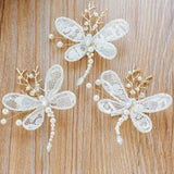 Dragonfly Lace Pearls Wedding Hair Accessories Hair Clip Bridal Jewelry