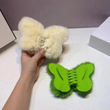 Korea INS Green 3D Plush Butterfly Hair Claws Women Sweet Big Hair Clips
