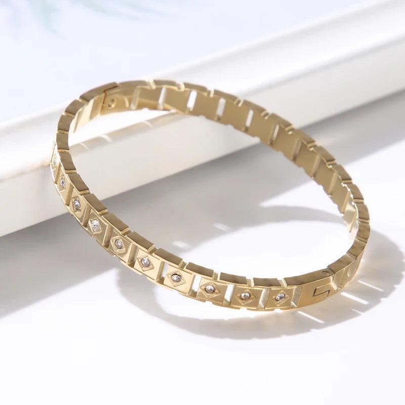 Hollow CZ Crystal Bracelet Stainless Steel Classic For Women