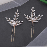 2-Pcs Silver Hair Pins Sets Pearls Crystal Hairbands for Women Bride Wedding