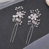 2-Pcs Silver Hair Pins Sets Pearls Crystal Hairbands for Women Bride Wedding