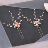 2-Pcs Silver Hair Pins Sets Pearls Crystal Hairbands for Women Bride Wedding