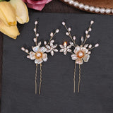 2-Pcs Silver Hair Pins Sets Pearls Crystal Hairbands for Women Bride Wedding