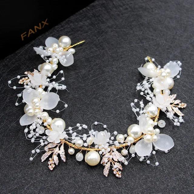 Pearl Flower Headband Bridal Wedding Crown Hair Accessories Hair Band Tiara