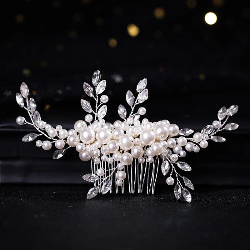 Silver Pearl Crystal Wedding Hair Combs Bride's hair ornament