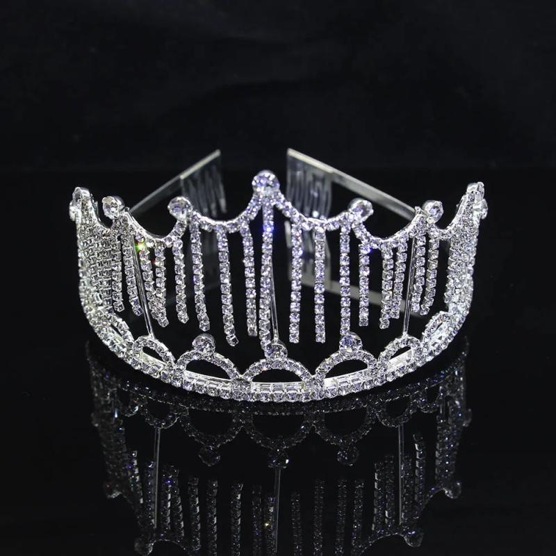 Tassel Rhinestone Big Pageant Crown Bridal Tiara