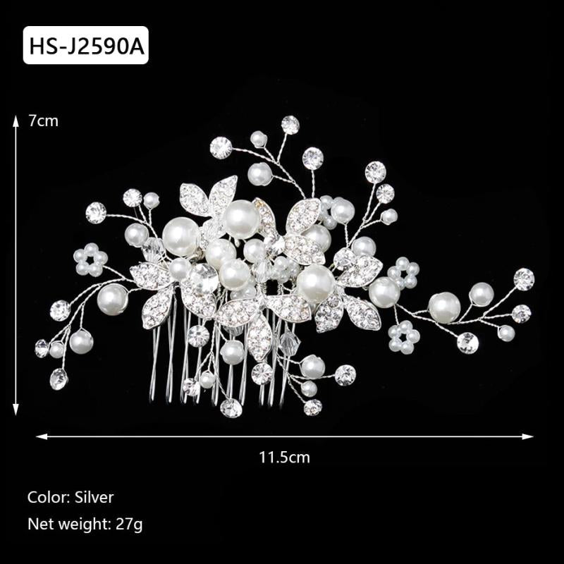 Silver Rhinestone Wedding Hair Comb Pearl Crystal Hair Accessories