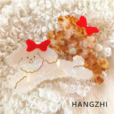 Teddy Puppy Shark Hair Claws Red Bow Acetate Hair Clip
