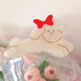 Teddy Puppy Shark Hair Claws Red Bow Acetate Hair Clip