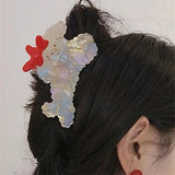 Teddy Puppy Shark Hair Claws Red Bow Acetate Hair Clip