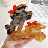 Teddy Puppy Shark Hair Claws Red Bow Acetate Hair Clip