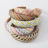 Boho Summer Plaid Raffia Mixed Braided Headband