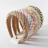 Boho Summer Plaid Raffia Mixed Braided Headband