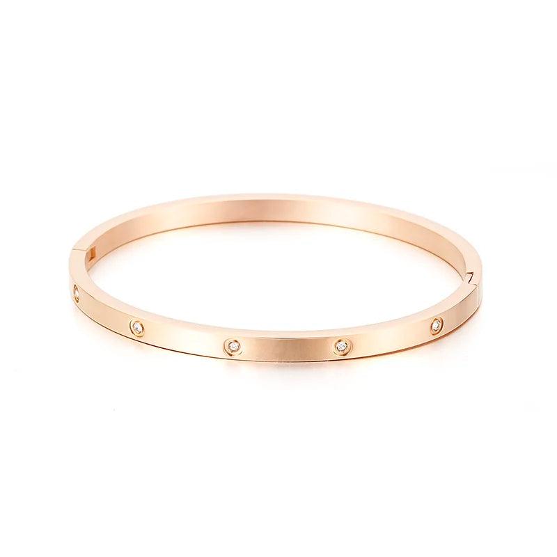 Three-Color Women's Bracelet Cuff Bangles Stainless Steel Zircon
