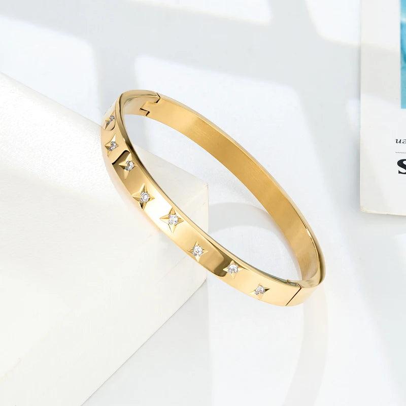 Zircon Star Shape Bangle Stainless Steel Woman Bracelet
