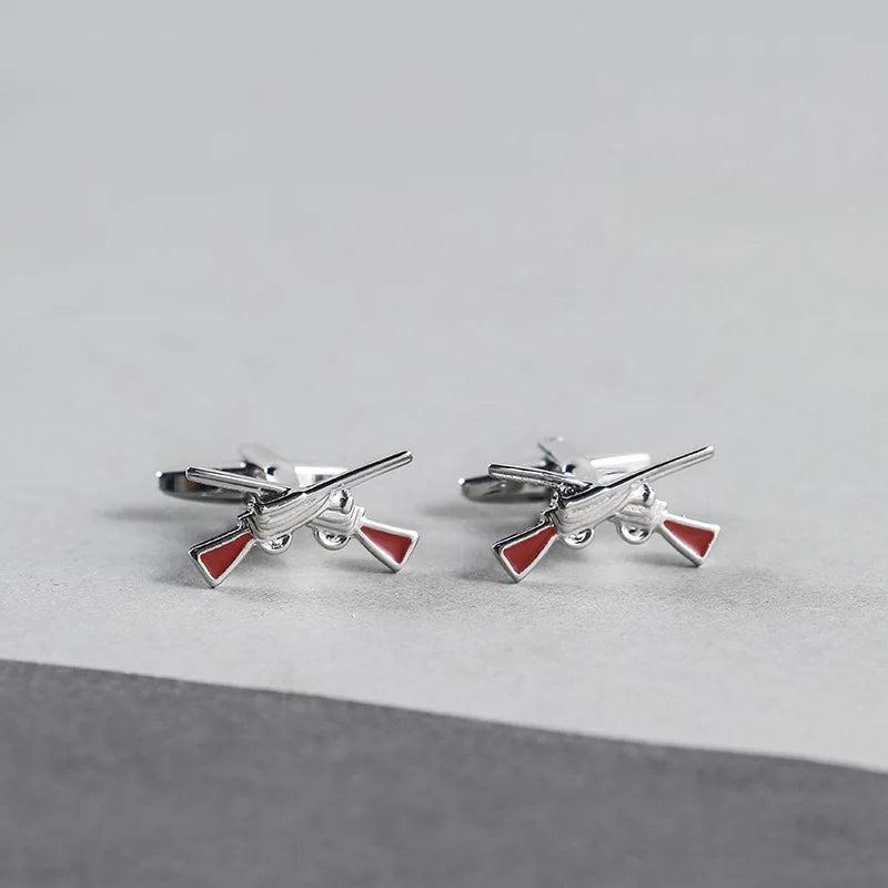 Double Gun Shotgun Cufflinks Metallic Paint Men's Shirt Suit Cuff Button