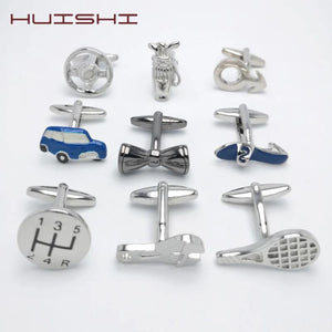 HUISHI Vintage Bus Parts Cufflinks Copper Material Silvery Mens Car Cuff Links