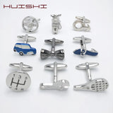 HUISHI Vintage Bus Parts Cufflinks Copper Material Silvery Mens Car Cuff Links