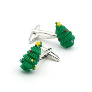 Christmas Tree Cufflinks For Men Copper Material Green Cuff Links