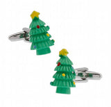 Christmas Tree Cufflinks For Men Copper Material Green Cuff Links