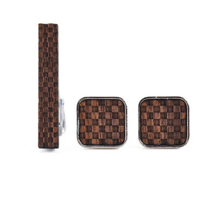 Wooden Cufflinks+Tie Clips Set for Men French Shirts Square Classic Cufflinks