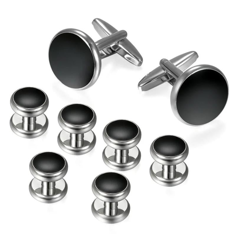Men Tuxedo Cufflinks Silvery Gentleman Wedding Party Round Buttons Cuff Links