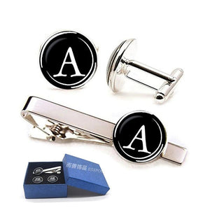 Alphabet Letters Print Men Cufflinks Tie Clip Set Wedding Gift
