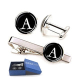 Alphabet Letters Print Men Cufflinks Tie Clip Set Wedding Gift