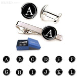 Alphabet Letters Print Men Cufflinks Tie Clip Set Wedding Gift