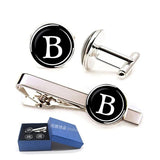 Alphabet Letters Print Men Cufflinks Tie Clip Set Wedding Gift