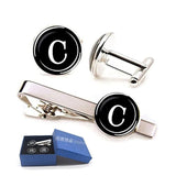 Alphabet Letters Print Men Cufflinks Tie Clip Set Wedding Gift