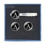 Alphabet Letters Print Men Cufflinks Tie Clip Set Wedding Gift