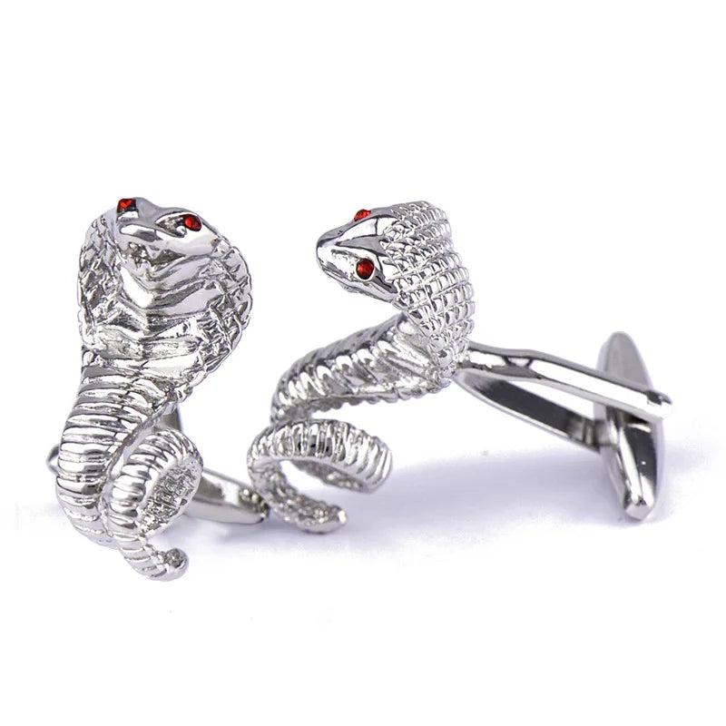 Silver Snake Crystal Cufflinks for Mens