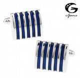 iGame 1 Pair Men's Cuff Links 4 Colors Red Pink Brass Stripes Business