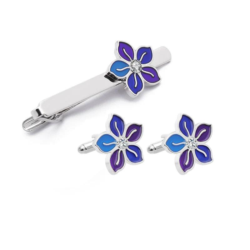 Men's Geometric Tie Clips and Cufflinks Set