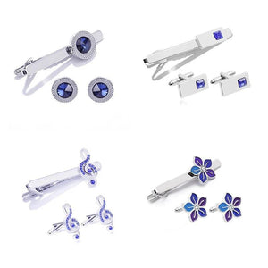 Men's Geometric Tie Clips and Cufflinks Set