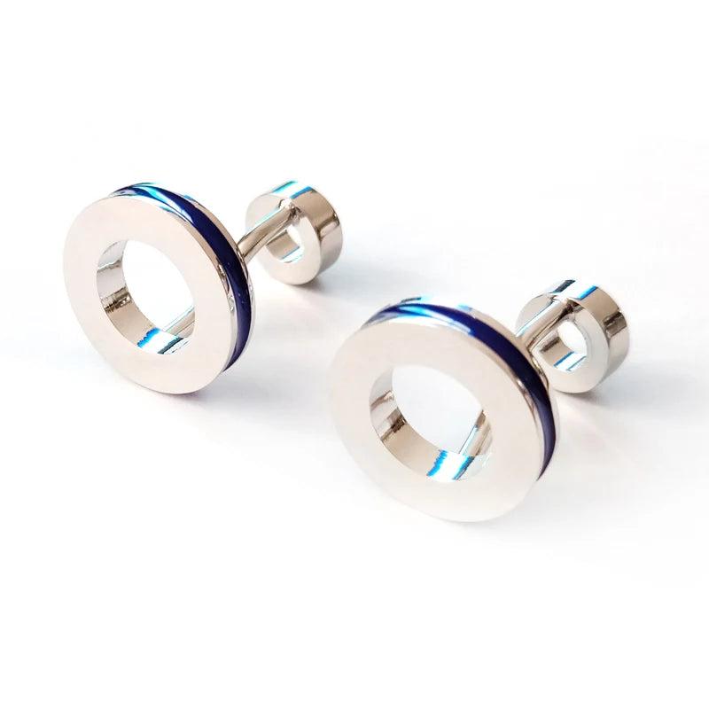 Men's Stainless Steel Double Circle Cufflinks, Silvery Cuff