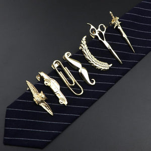 Men's Neck Tie Pin Clips, Golden Unique Style Wedding Necktie Wear