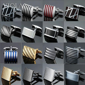 Stainless Copper Striped Cufflinks Square Designs Men's Formal Accessory Gift