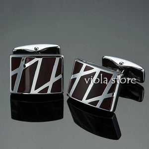 Stainless Copper Striped Cufflinks Square Designs Men's Formal Accessory Gift