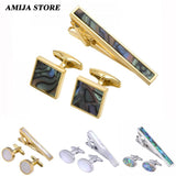 Classic Shell Pearl Cufflinks & Tie Clip Set for Men