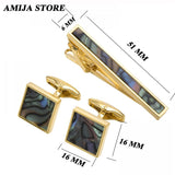 Classic Shell Pearl Cufflinks & Tie Clip Set for Men