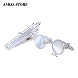 Classic Shell Pearl Cufflinks & Tie Clip Set for Men