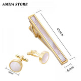 Classic Shell Pearl Cufflinks & Tie Clip Set for Men