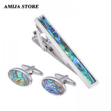 Classic Shell Pearl Cufflinks & Tie Clip Set for Men