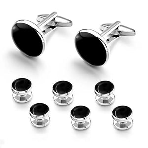 Tuxedo Cufflinks Wedding Suit Shirt Round Metal Cufflink Button Studs Set