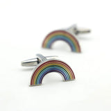 Men's Rainbow Cuff Links Multi-Color Stripes Copper Cufflinks