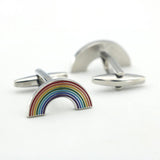Men's Rainbow Cuff Links Multi-Color Stripes Copper Cufflinks